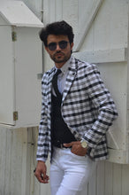 Load image into Gallery viewer, Perry Slim Fit Grey &amp; White Plaid Blaxer
