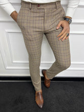 Load image into Gallery viewer, Leon Slim Fit Camel Plaid Trouser/Pants
