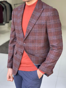 Chad Slim Fit Plaid Woolen Silk Tile Jacket