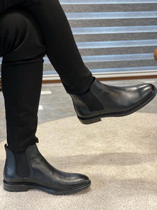 Grant Genuine Leather Rubber Sole Black Chelsea Boots