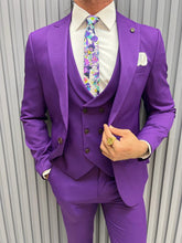 Load image into Gallery viewer, Noah Slim Fit Striped Purple Suit

