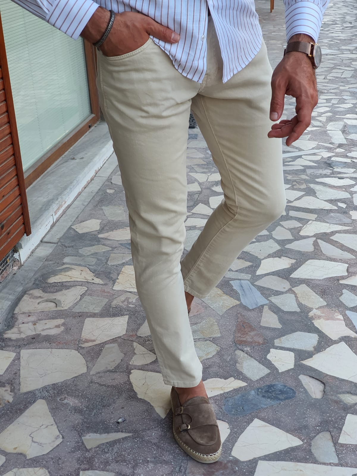 Pantalon beige uni avec une coupe skinny et une taille ajustable NAME IT -  CCV Mode