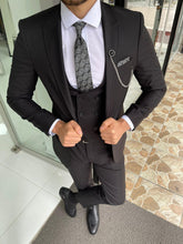 Load image into Gallery viewer, Reese Slim Fit Black Patterned Wool Suit
