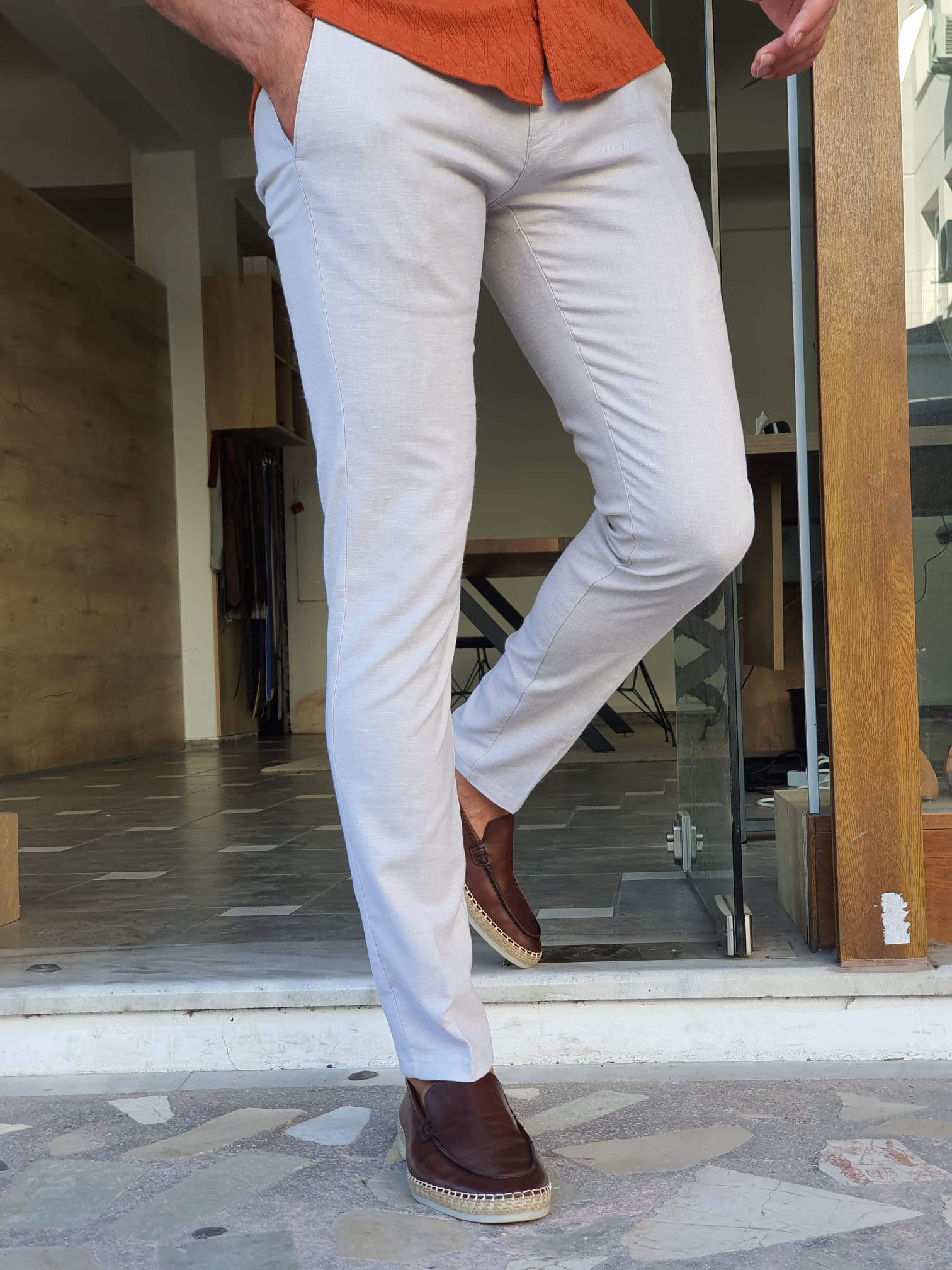 Moore Slim Fit Special Edition Beige Linen Pants – MCR TAILOR