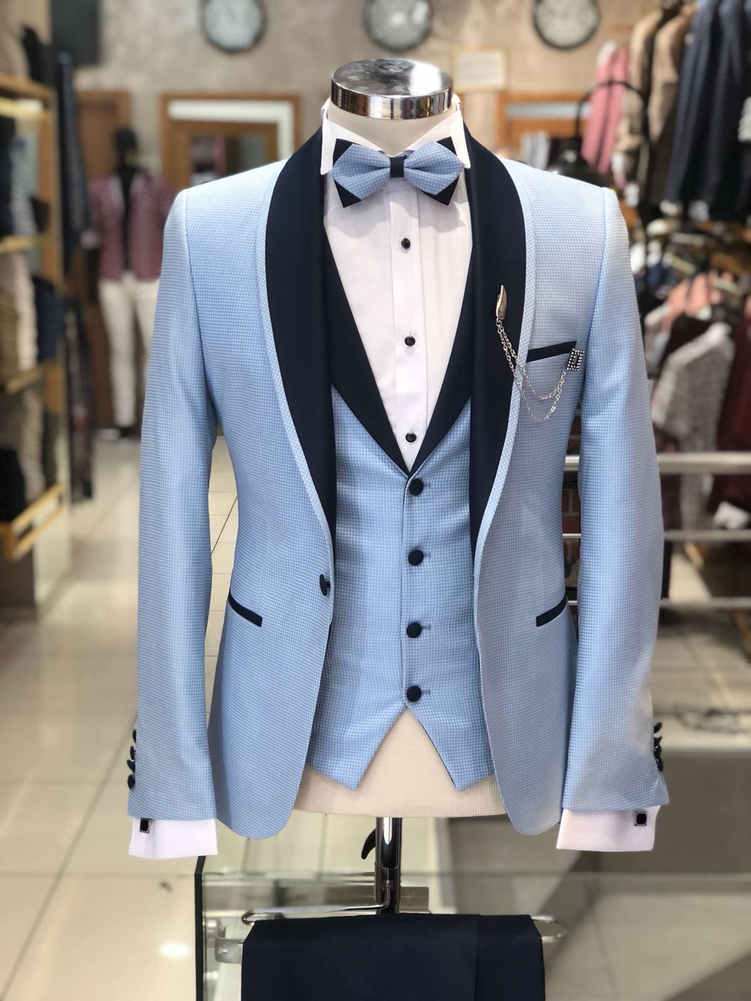 Harringate Blue Slim Fit Tuxedo Suits