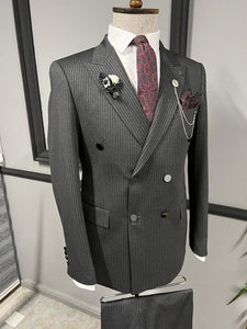 Karl Double Breasted Black Striped Suit