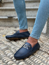 Load image into Gallery viewer, Morris Buckled Leather Navy Loafer
