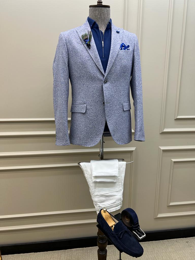 Brad Slim Fit Dot Detailed Blue Blazer Only