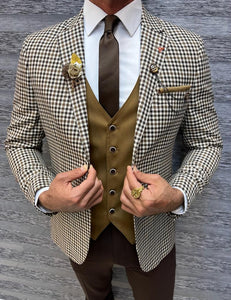 Noah Slim Fit Brown Plaid Suit
