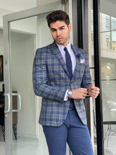 Load image into Gallery viewer, Chad Slim Fit Plaid Grey &amp; Sax Linen Blazer
