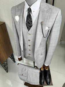 Luxe Slim Fit High Quality Plaid Woolen Grey Suit
