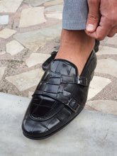 Load image into Gallery viewer, Harold Sardinelli Double Buckled Croc Detailed Black Shoes
