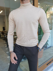 Morris Slim Fit Long Sleeve Beige Turtleneck