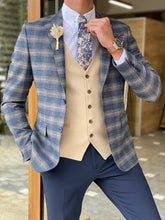 Load image into Gallery viewer, Riley Slim Fit Plaid  Blue Mono Suit
