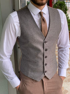 Carson Private Collection Slim Fit Woolen Beige Vest