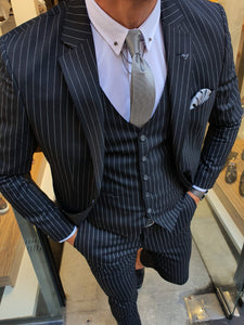 Harringate Slim Fit Striped Black Suit