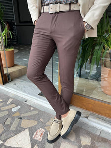 Lars Slim Fit Brown Trousers