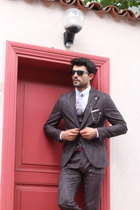 Royal Claret Red Slim Fit Patterned Suit