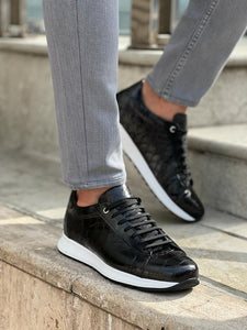 Benson Eva Sole Croc. Detailed Black Sneakers