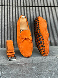 Brad New Season Rubber Sole Suede Leather Orange Loafer