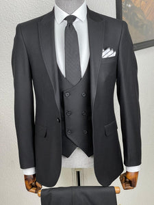 Connor Slim Fit Woolen Black Patterned Suit