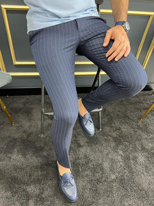 Luke Slim Fit Dark Blue Striped Trouser