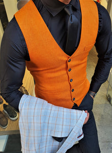 Verno Slim Fit Cotton Orange Vest Only