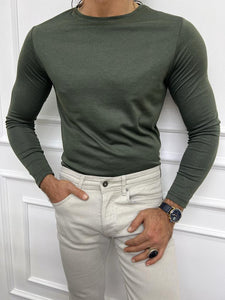Leon Slim Fit Sleeve Combed Light Weight Khaki Sweater