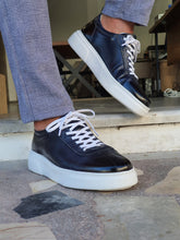 Load image into Gallery viewer, Logan Sardinelli Lace up Eva Sole  Navy Leather Sneakers

