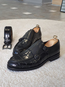 Ralpha Sardinelli Special Edition Double Buckle Croc. Leather Shoes