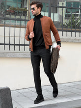 Load image into Gallery viewer, Naze Slim Fit Suede Camel Leather Coat
