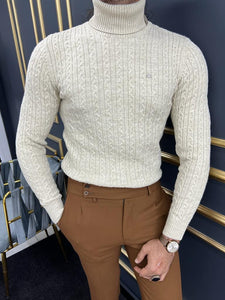 Evan Slim Fit Beige Knitted Turtleneck Sweater