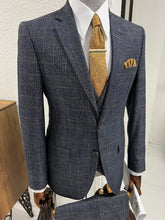Load image into Gallery viewer, Louis Slim Fit High Quality Navy Plaid Suit
