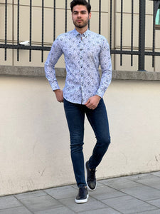 Ben Slim Fit High Quality Patterned Blue Shirt