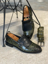 Load image into Gallery viewer, Grant Special Designed Buckle Detailed Croc Khaki Shoes
