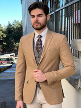 Load image into Gallery viewer, Fred Slim Fit High Quality Self-Patterned Mustard Cotton Blazer
