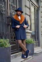 Load image into Gallery viewer, Evan Slim Fit Fur Detailed Blue Cachet Winter Coat
