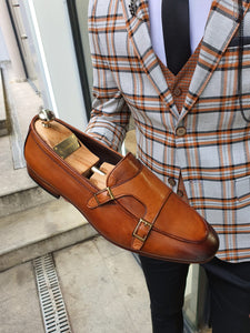 Genova Special Edition Sardinelli Tan Monk Strap Leather Shoes
