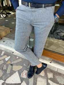 Lars Slim Fit Blue Linen Pants