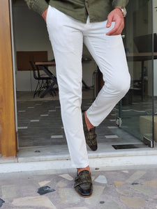 Jake Slim Fit Side Pocket White Cotton Pants