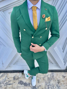 Cooper Slim Fit Double Breasted Green Suit