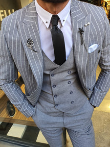 Evo Gray & White Slim Fit Linen Suit