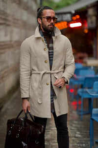 Evan Slim Fit Beige Judge Collared Cachet Coat