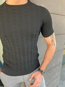 Benson Slim Fit Plaid Black knit Tees