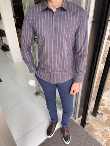 Carson Slim Fit Striped Brown Shirt