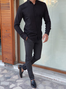 Lucas Slim Fit Patterned Black Shirt