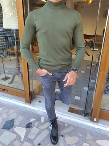 Blaek Slim fit Long Sleeve Green turtleneck