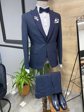 Load image into Gallery viewer, Grant Slim Fit Mono Collared Blue Tuxedo

