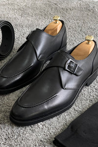 Louis Buckle Detailed Black Leather Classic Shoes