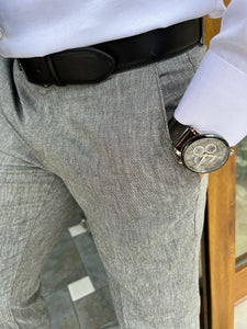Morrison Slim Fit Linen Grey Pants